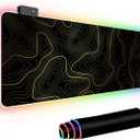 RGB Mouse Pad LED Desk Mat Large Gaming Mousepad Black and Gold Line Design, Keyboard Pad XL Mouse Mat for Home and Office (Black with Gold Topographic Line)