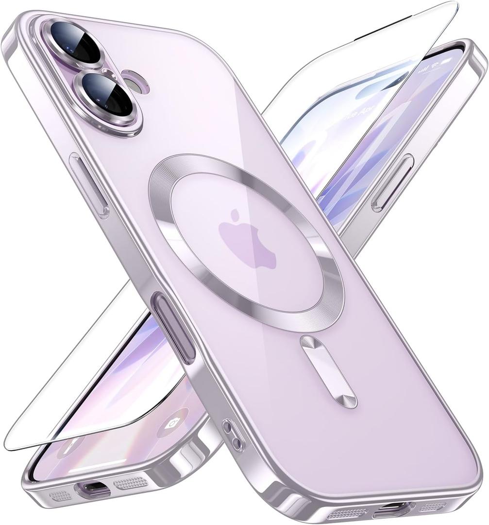 JUESHITUO for iPhone 17 Case (6.3") [Compatible with MagSafe] [Upgraded Full Camera Protection] 1XScreen Protector, Magnetic Cover for iPhone 17, Slim Case for 17 for Women, (Clear/Lilac Purple)