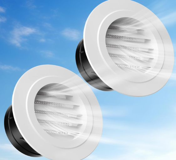 6 Inch Soffit Vents, 2-Pack ABS Louvered Vent Covers with Fly Screen Mesh, Round Exterior Grille for Attic & Roof Ventilation, Fits 5.78" to 7" Opening