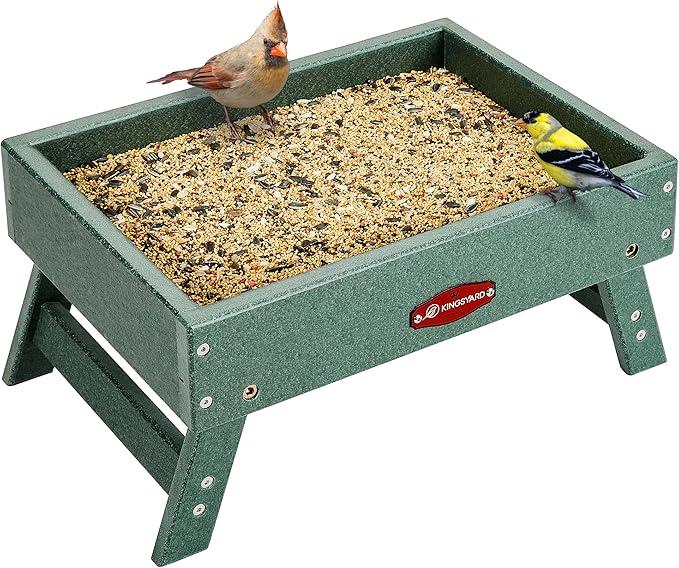 Kingsyard Ground Bird Feeder for Outdoors  Recycled Plastic Platform Feeder for Wild Birds, Rainproof Squirrel Feeders, 5 LBS Large Capacity, Brown