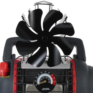 Tomersun Wood Stove Fan 8 Blades Heat Powered, Fireplace Fan Woodstove for Buddy Heater (Included Bracket), Wood Burning Stove Non Electric Thermoelectric Thermal Fan w/Thermometer (Full Medium)