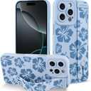 Fiyart Designed for iPhone 16 Pro Max Case Cute Flowers with Strap Soft TPU Phone Cover Protective Camera Lens Protection for Women Men Floral Bumper with Stand 6.9"-Blue