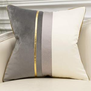 Avigers 22 x 22 Inches Gray White Gold Leather Striped Patchwork Velvet Cushion Case Luxury Modern Throw Pillow Cover Decorative Pillow for Couch Living Room Bedroom Car
