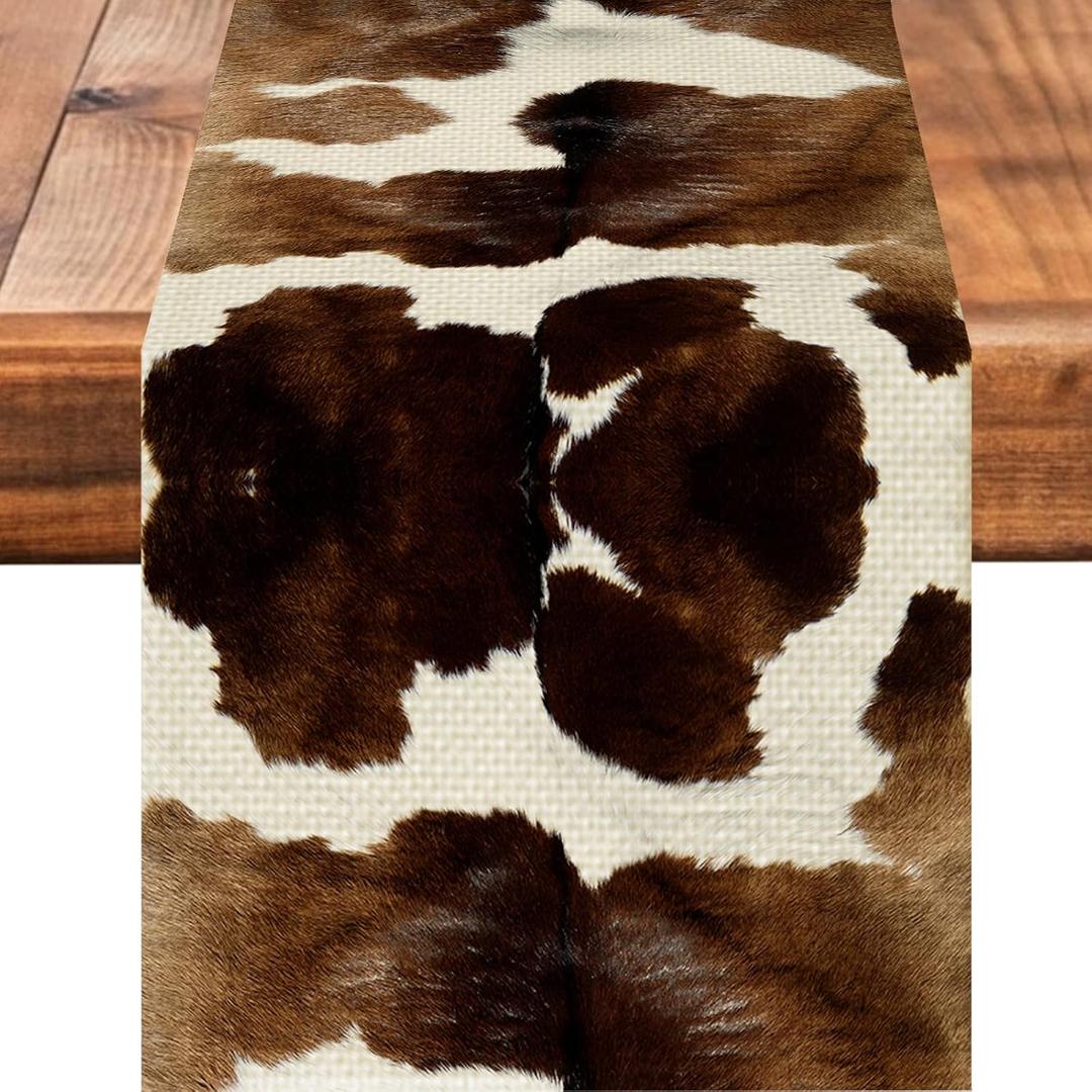 Cow Print Table Runner Seasonal Spring Fall Kitchen Dining Linen Table Decoration for Indoor Outdoor Home Party Dinner 13x72 Inch