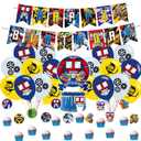 Cartoon For Robot Party Supplies,Birthday Decorations Set Include Banner, Balloons, Hanging Swirls, Cake Cupcake Toppers for Boys Girls Party