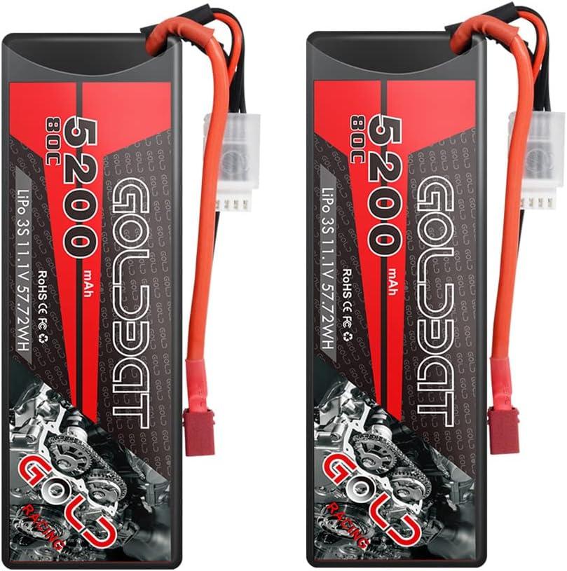 GOLDBAT LiPo Battery 3S 5200mAh 80C 11.1V with Hard Case T Plug for RC Model RC Racing Car (2 Pack)