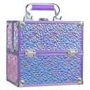 FRENESSA Makeup Case Organizer Makeup Box Cosmetic Train Case Portable Make Up Artist Travel Case Storage Box 4 Trays with Dividers Lockable Hard Train Case Nail Tech Supply Storage Shiny Purple