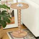 Drink Table, Boho Rattan Small Round Side Table for Small Spaces, Solid Wood Circle End Table for Living Room, Pedestal Table for Couch, Bedroom, Corners, Natural