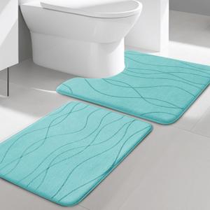 YIHOUSE Memory Foam Bathroom Rug Sets 2 Piece, Ultra Absorbent Bath Mat for Bathroom - Non-Slip Machine Washable & Dry Quickly, 2 Piece Bathroom Mat Set,Teal (1'5" x 2')