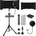 6-Panel Microphone Isolation Shield with Adjustable Stand Foldable Soundproof Vocal Booth for Recording,Podcasting, Streaming, Singing, YouTube Videos