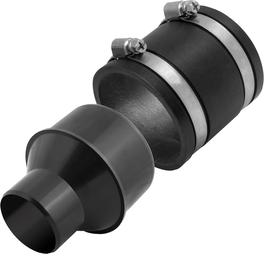 4 inch to 2-1/2 inch Reducer with 4 inch Flexible Cuff Rubber Coupler Fitting and Stainless Steel Hose Clamps for Dust Collection on Machinery and Workshop Vacuums