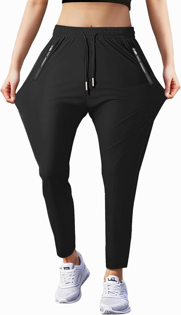 Hidkat Women's Outdoor Hiking Pants Lightweight Breathable Quick Dry Stretchy Running Athletic Pants with Zipper Pocket (Black, Small)