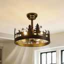 Vintage Rustic Ceiling Fan with Lights and Remote, Black Fandelier, D17.7"