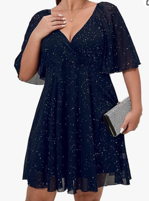 FENJAR Womens Elegance Audrey Hepburn Style Ruched 3/4 Sleeve Midi A-line Dress XL Navy Blue (Blue, XL)