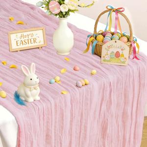 Pink Table Runner, 10 Ft Spring Table Runner, Gauze Rustic Cheesecloth Table Runners for Wedding, Party, Baby & Bridal Shower, 120 in Boho Table Runners for Easter, Mother's Day