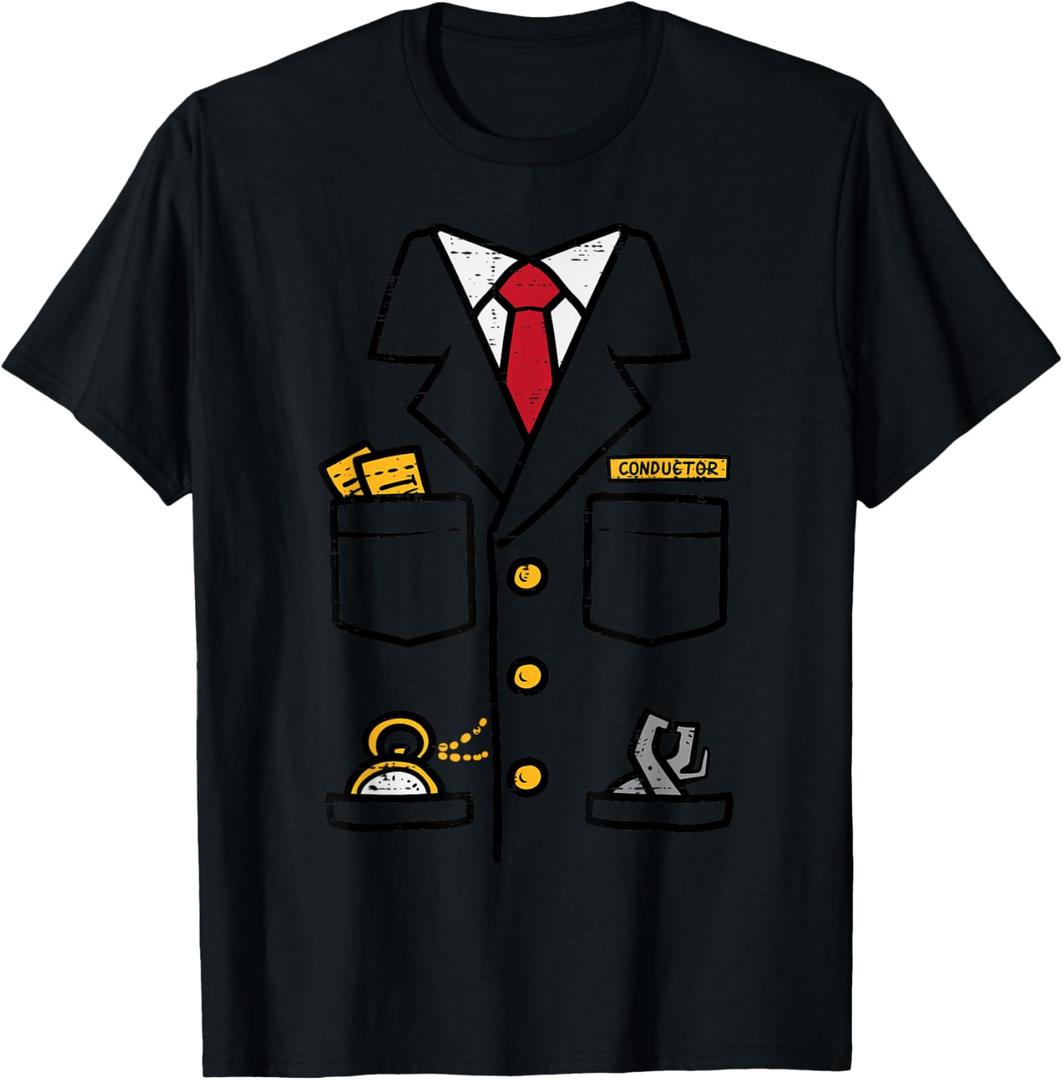 Train Conductor Costume Locomotive Railroad Men Boys Kids T-Shirt, Black
