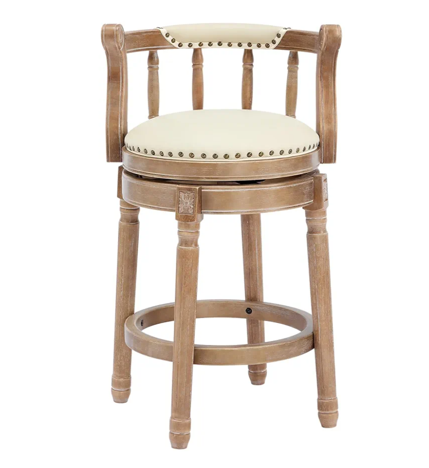 CozyRain Bar Stools Modern Swivel Barstools,Kitchen Counter Genuine Leather Upholstered Vintage Barstool for Home Kitchen Dining Room (Beige, Seat Height 26 in)