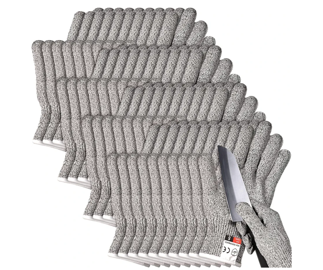 Xuhal 20 Pairs Cut Resistant Gloves Level 5 Protection Cutting Safety Kitchen Anti Cut Gloves for Kitchen (L)