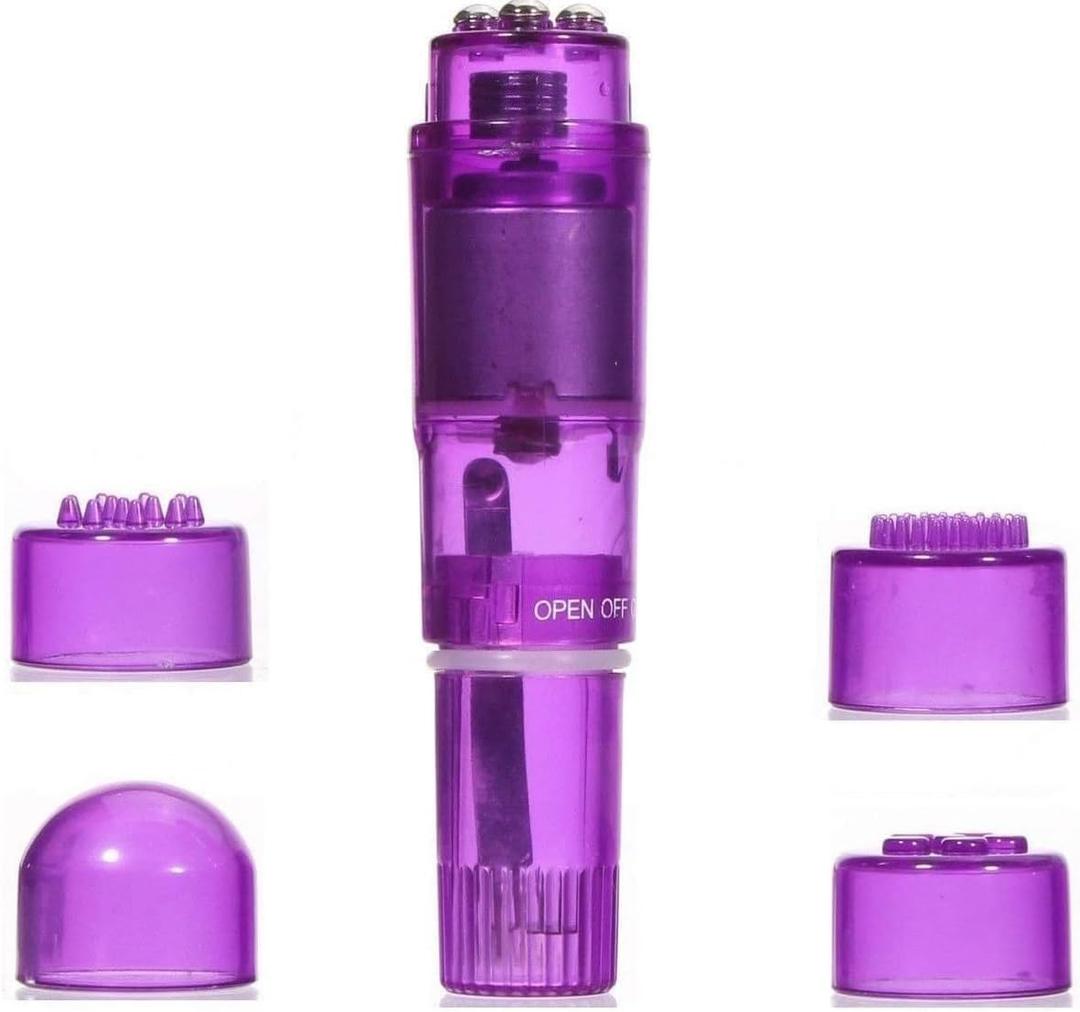 Small Mini Massager Portable Pen for Body Face, Neck, Head,Back Massage with 4 Heads (1PK Purple)