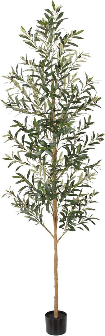 FLOWORLD 7FT Olive Trees Artificial Indoor, Tall Faux Olive Tree 7FT (84in) with Natural Wood Trunk & Realistic Olives, Stable Base, Pet Friendly Artificial Plant for Home Office, Living Room, Outdoor