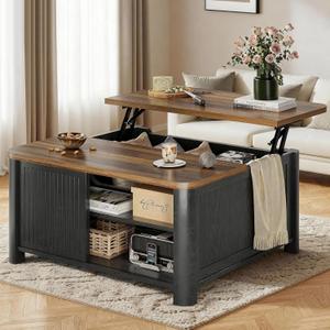 Decofy Lift Top Coffee Table with Storage, 31.5" Mid Century Modern Square Coffee Tables for Living Room, Large Hidden Storage Compartment, Adjustable Shelves & Sliding Door