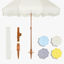 MFSTUDIO 7ft Patio Beach Umbrella with Fringe, Tassel Umbrellas with Sand Anchor & Tilt Button, Holiday Outdoor Umbrella with Carry Bag