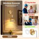 Boho Battery Operated Wall Sconce, Wireless Sconces Set of 2 with Remote, Rattan Upgrade Rechargeable Wall Sconces Set of Two for Bedroom, Living Room, Entryway, 3 Colors Dimmable (Gold)