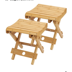 SINJEUN 2 Pack 12 Inch Natural Bamboo Folding Bench Seat Stool Bench for Bathroom, Spa, Sauna, Wooden Seat, Shower Bench Stool, Easy Assembled