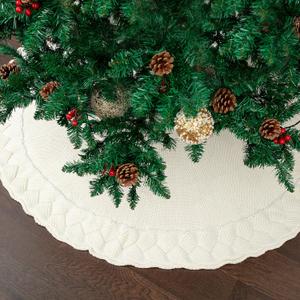 Mr. Pen 36" White Christmas Tree Skirt, Knitted Xmas Tree Skirt, Small Tree Skirt