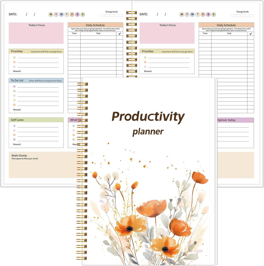 ADHD Planner for AdultsWomenDaily Productivity Planner with Task Management Organizer, Self-Cares, Daily Schedule,To-Do List,Brain Dump,ADHD Journal to Stay Organized and Focused (Orange Floral)