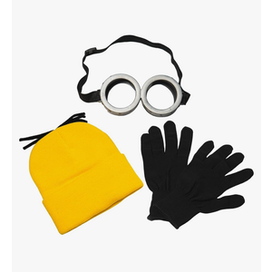 Happy Hippo Adult Costume Set, Yellow Beanie Hat, Black Gloves and Silver Goggles, Unisex