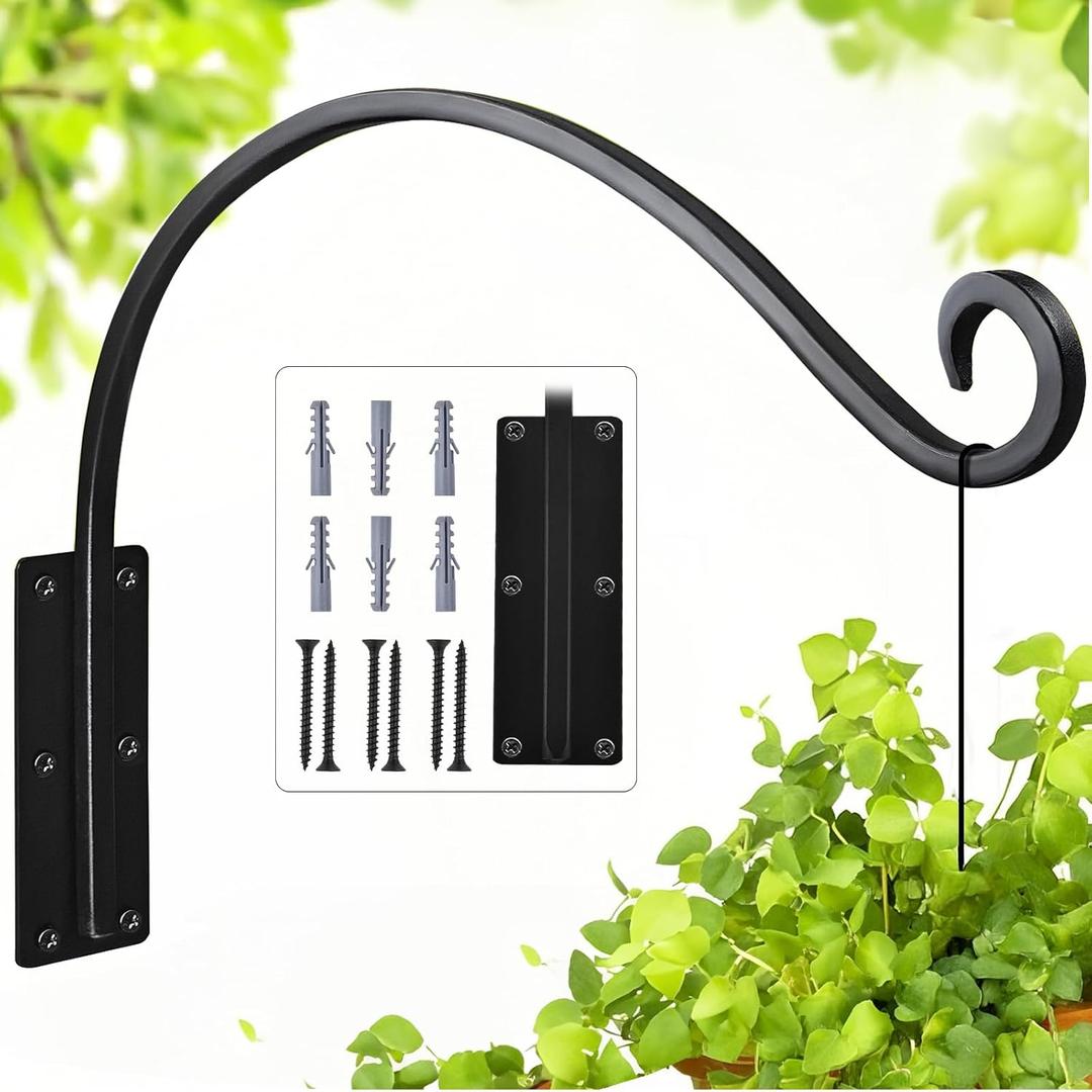 Heavy Duty 16 Inch Plant Hangers Bracket Outdoor, 60lbs Weight Capacity, Metal Wall Hooks for Hanging Plants, Bird Feeder, Wind Chime, Wall Decor, Plant Hanger Hooks for Hanging Flower Baskets