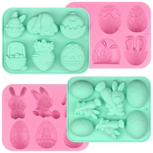 Actvty 4 Pack Easter Chocolate Molds, Bunny Half Egg Shaped Non-stick Silicone Molds for DIY Chocolate Candy Muffin Handmade Soap Cake Decoration
