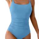 Eomenie One Piece Swimsuit for Women Tummy Control Ruched Bathing Suit Push Up Slimming Swim Suit Double Straps Swimwear (X-Large, Light Blue)