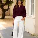 ZAFUL Womens Fall Cable Knit Sweaters Long Sleeve V Neck Chunky Casual Pullover Tops 2025 Fashion Clothes Winter Trendy (Red, L)