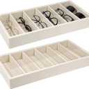 2pcs Velvet Sunglasses Tray,6 Grid Sunglasses Storage Organizer Tray,Stackable Glasses Display Case for Glasses Rings Necklaces Bracelet Watch, Eyeglass Trays for Women and Men (Beige,157.67in)