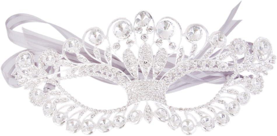 Rhinestone Mask Masquerade Evening Prom Venetian Mardi Gras Party Mask for Women Girls Silver