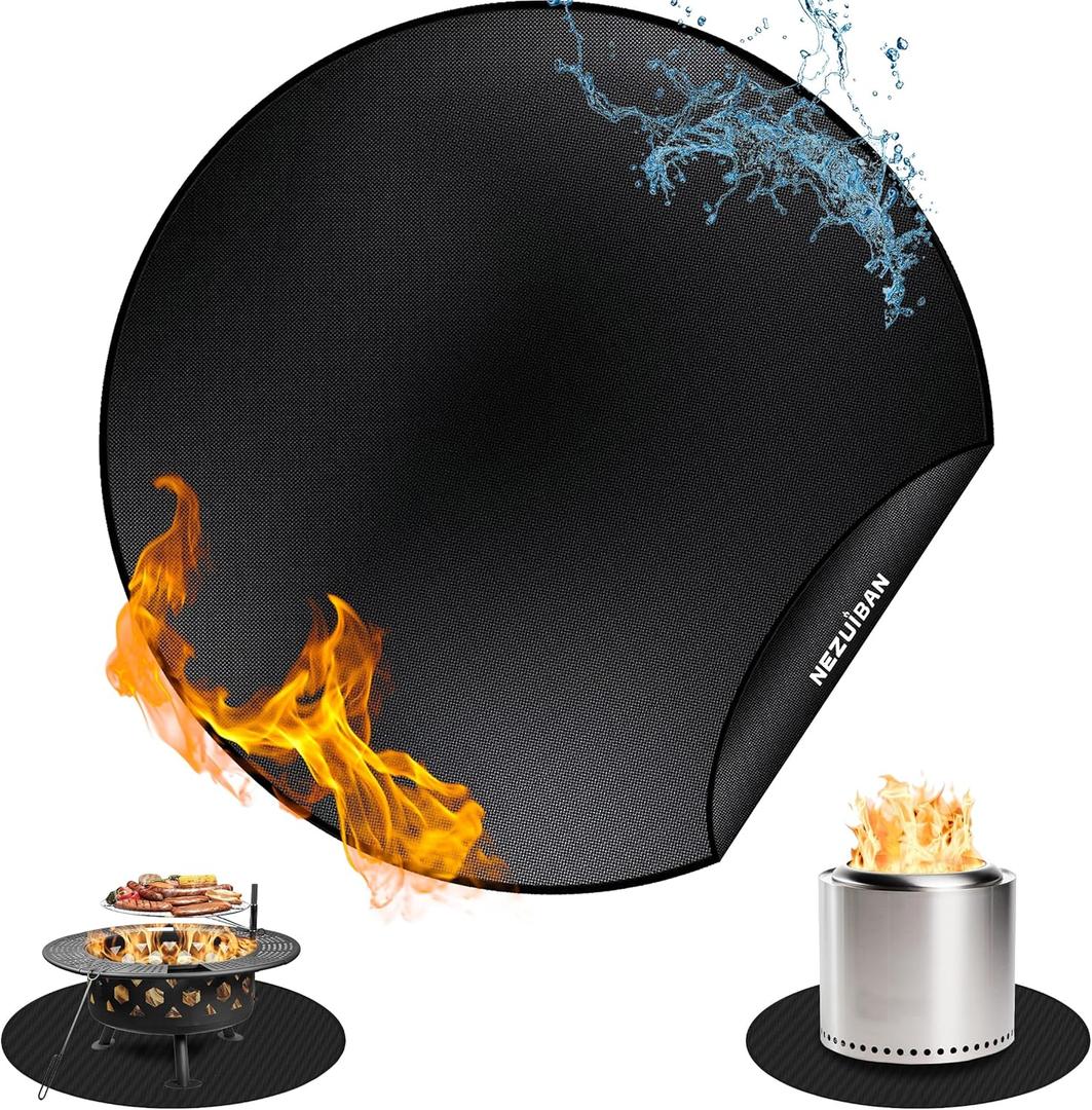 36'' Round Fire Pit Mat for Solo Stove Bonfire, Double-Sided Fireproof Grill Mat, Heat Resistant BBQ Accessory, Easy Clean & Reusable