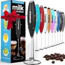 PowerLix Powerful Handheld Milk Frother With Stand Battery Operated Foam Maker Frother Wand For Coffee (A Black) (Hearts)