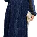 CYCLAMEN 2025 Maternity Sparkly Mesh Maxi Dress Long Sleeves Long Flowy Pregnant Dress with Belt Baby Shower Formal (Medium, Navy)