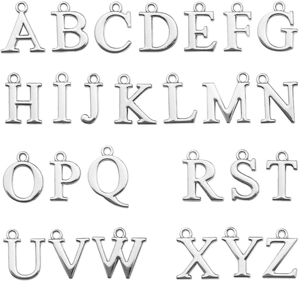 Alphabet Letter Charms,Initial A-Z Alphabet Charm Pendant Bead for DIY Personalized Jewelry Making Findings(4 sets/104pcs) (Silver 2)