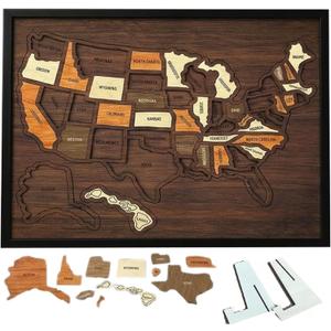 Wooden USA Travel Map Puzzle United States Journey Tracker Maps Pin Board for Us Traveling