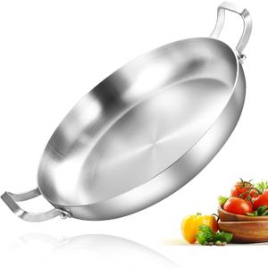Inqibee 16 Inch Tri-ply Stainless Steel Paella Pan