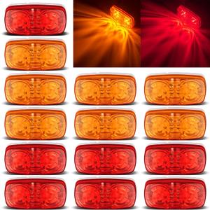 14x LED Trailer Marker Lights, Double Bullseye 10 Diodes Clearance Light Red/Amber, 4x2 inch Tiger Eye/Double Bubble Waterproof Rectangular LED Side Marker Light For RV Truck Camper etc