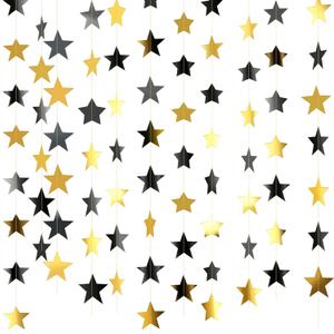 Patelai Glitter Star Garland Banner Decor, 130 Feet Star Hanging Bunting Banner Bright Backdrop for 2025 Graduation Prom Wedding Birthday Christmas Party Supplies(Black, Gold)