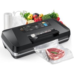 95kpa Vacuum Sealer, Commercial Fully Automatic Food Sealer, Powerful Sealing System, Double Heat Seal, Built-in Cutter and Bag Storage, 1 Roll Bag and 10 Precut Bags