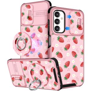 Buleens for Samsung Galaxy A16 5G Phone Case - with Ring Stand & Camera Cover Aesthetic Cute Designed for Women Girls Girly Kawaii Strawberry Teens for Samsung A16 5G Cases Compatible with Magsafe