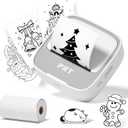 PRT Mini Sticker Printer, Portable Thermal Printer with 1 Roll Sticker Paper, Inkless Sticker Maker, Bluetooth Label Printer for Study Notes,Lists,Pictures,DIY Creations Small Printers for Home Use (Round-Grey)