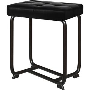 BEWISHOME Black Vanity Stool, Leather Vanity Stool, Small Stool Chair for Vanity, Square Ottoman Foot Stool, Makeup Vanity Chairs with Thick Padded Seat for Small Spaces, Bathroom, Bedroom, Entryway