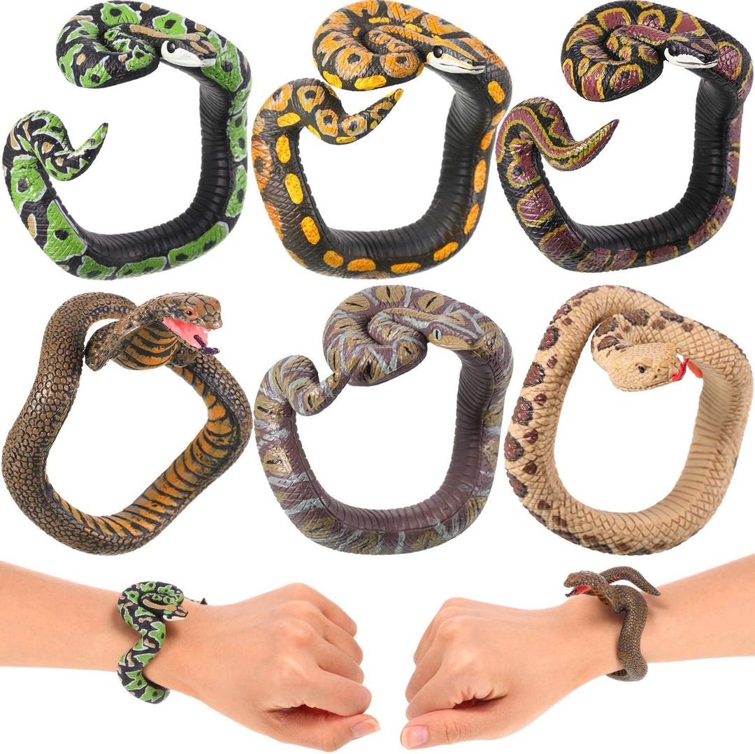 Sumind 6 Pieces Toy Snake Bracelet for Kids PVC Fake Snake Wristband Prank Gifts for Christmas Goodie Bag Stuffers Reptile Birthday Party Favors for Adults Teens